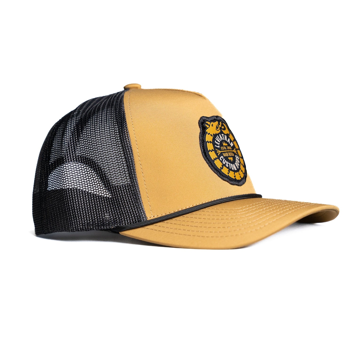 Ouroboros Logo Trucker Mesh Baseball Cap - Gold - Leviathan Rods